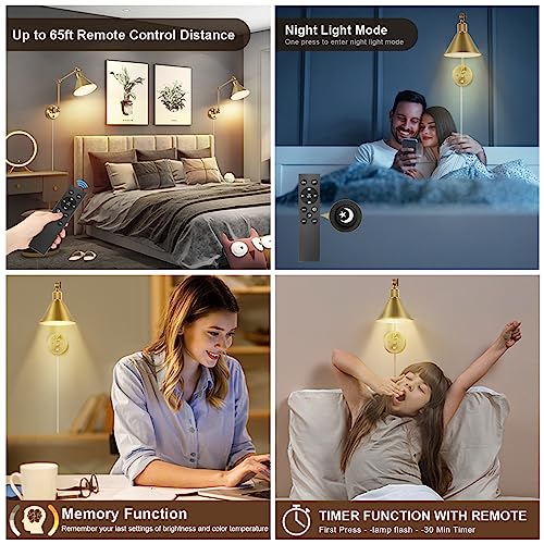 Wall Sconce with Remote Control (Gold / 2 Pack- (Remote+Bulbs))