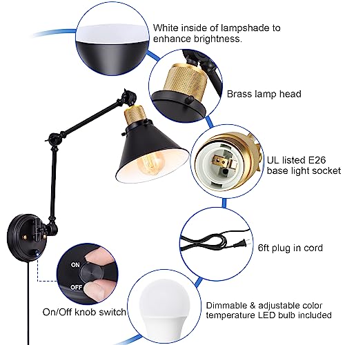 Dimmable Wall Sconce (Black / 2 Pack- (Remote+Bulbs))
