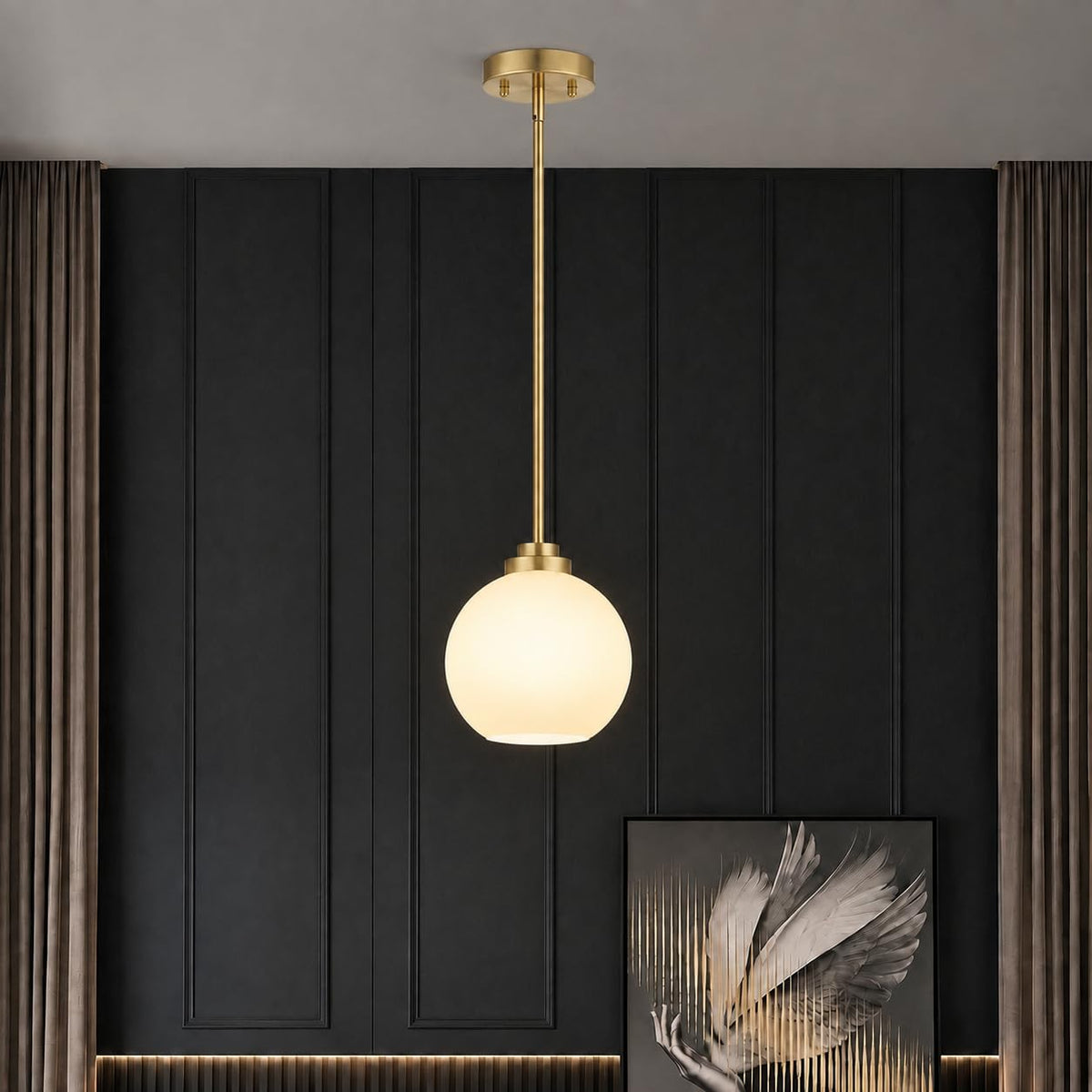 1 Pack Modern Globe Pendant Lights Kitchen Island Milk Glass (Brushed Gold + Clear Glass 1 Pack)