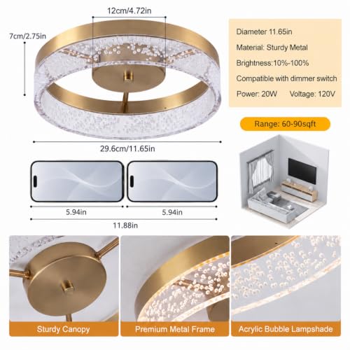 Modern LED Ceiling Light Fixture (11.65in Gold)
