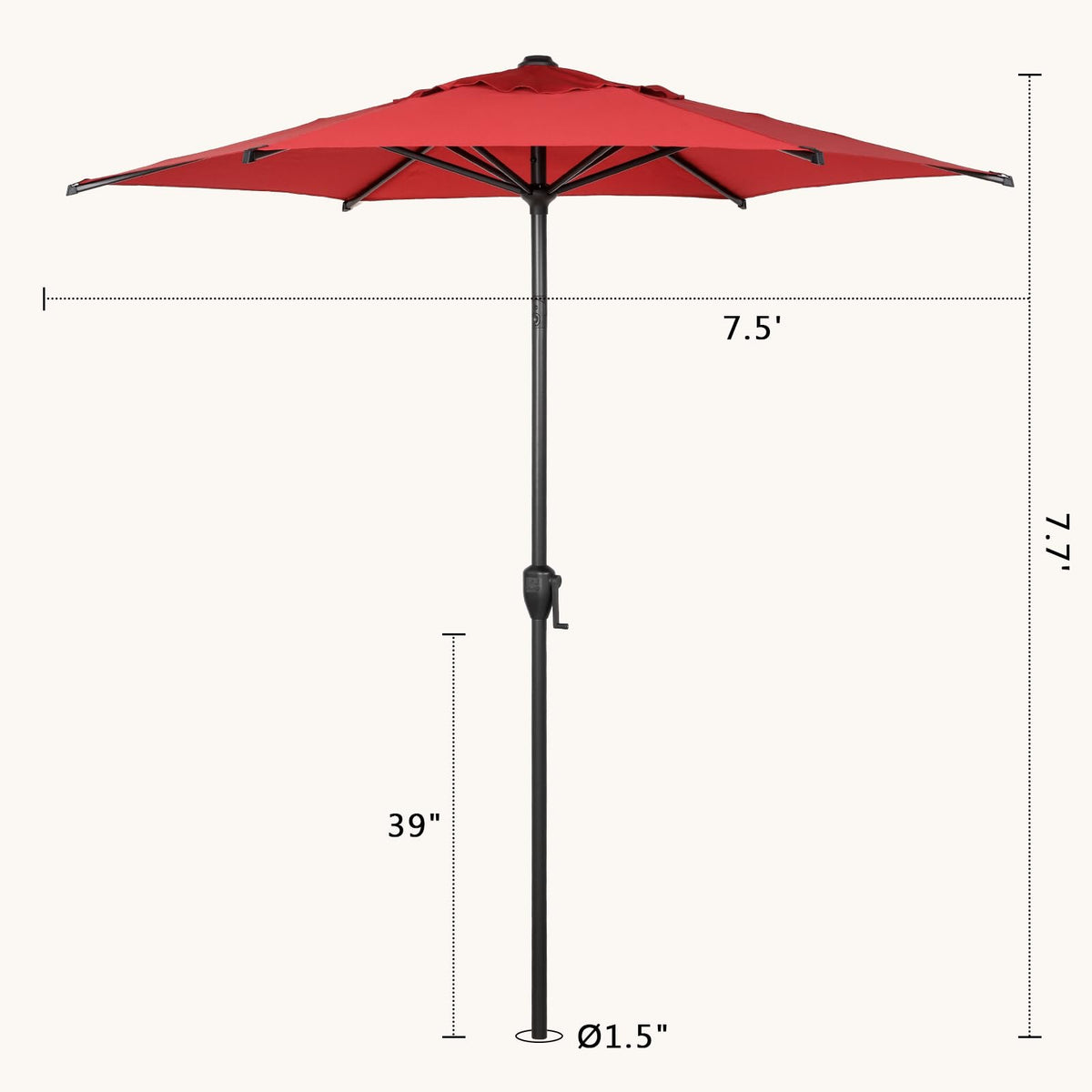 7.5FT Lyon Outdoor Patio Umbrella Outdoor Table Umbrella with Push Button Tilt and Crank Market Umbrella 6 Sturdy Ribs UV Protection Waterproof for Garden Deck Backyard Pool Dark Red (7.5 FT(6 Ribs) / Red)
