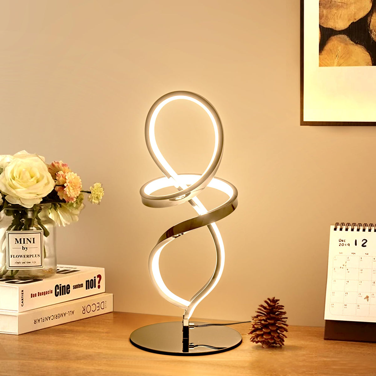 Modern Lamp with LED Spiral Design (Chrome-2 Pack / 15.7IN-2PK)
