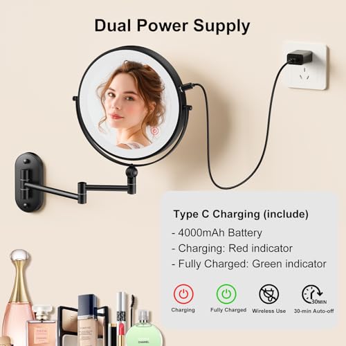 9" Wall Mounted Lighted Makeup Mirror