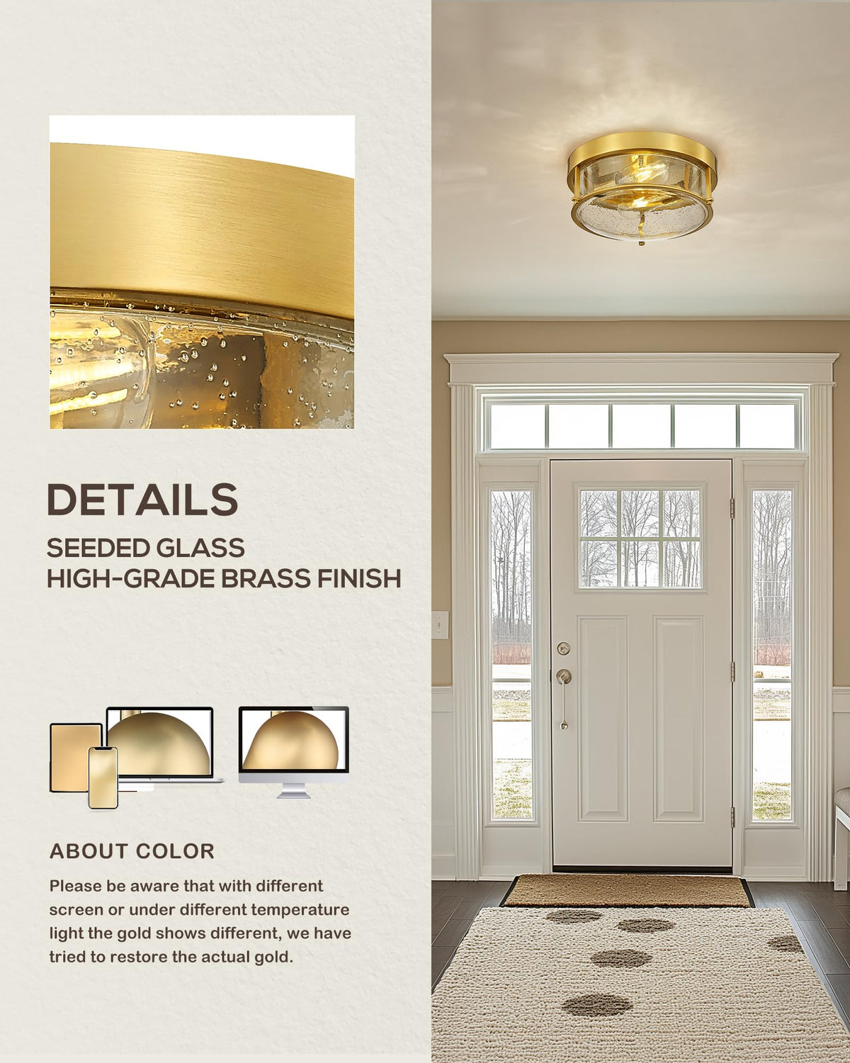 Brushed Gold Flush Mount Ceiling Light (Gold)