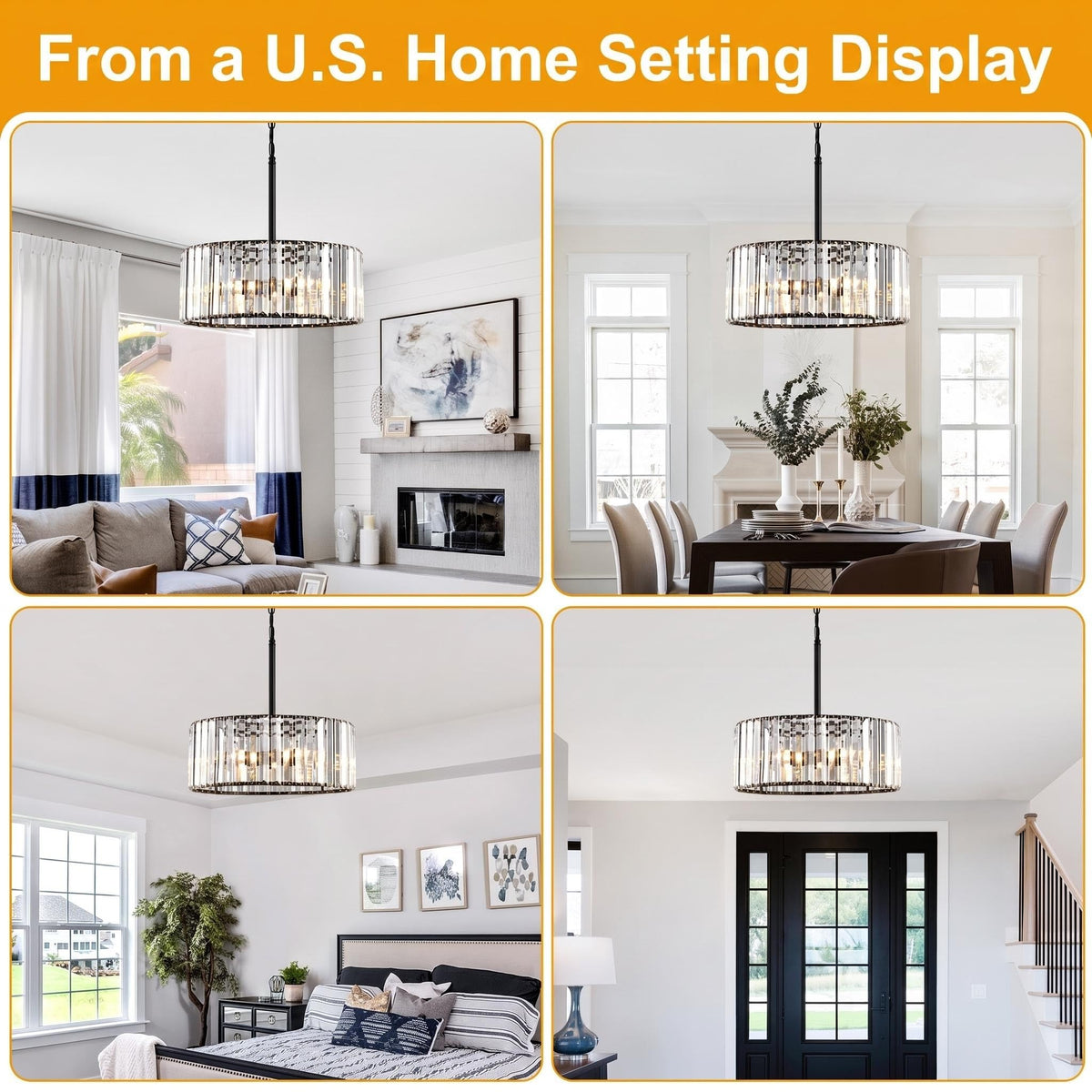 15" Modern Crystal Chandelier for Dining Room (01-Matte Black (No Assembly Required))