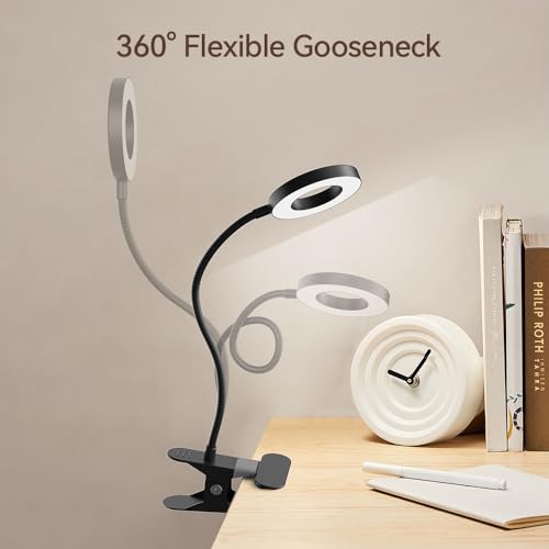 LED Desk Lamp Clip on Light with 3 Color Modes 10 Brightness Ring (2 Pack Clip Lamp)
