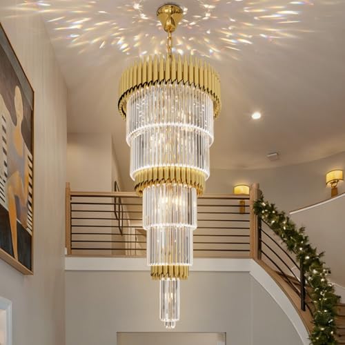 Modern Gold Crystal Staircase Chandelier 5 (D24"XH48" Gold)