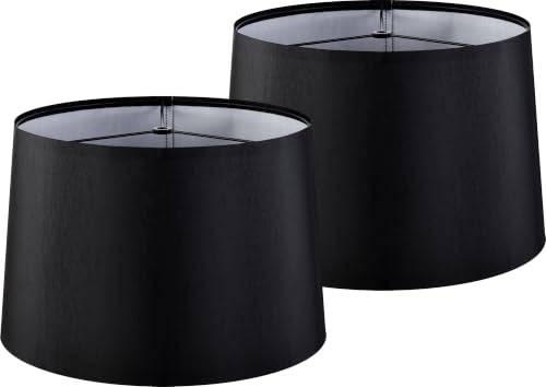 Drum Lamp Shades Set of 2 Large (14"×16"×10"-2 PCS / Black Natural Faux Silk)