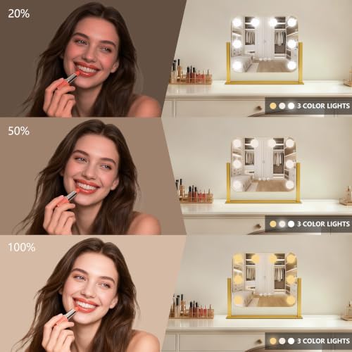 Vanity Mirror with Lights (Gold / 14"L x 12"W)