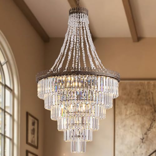 French Empire Vintage Crystal Staircase Chandelier (D28"H48"- Antique Bronze)