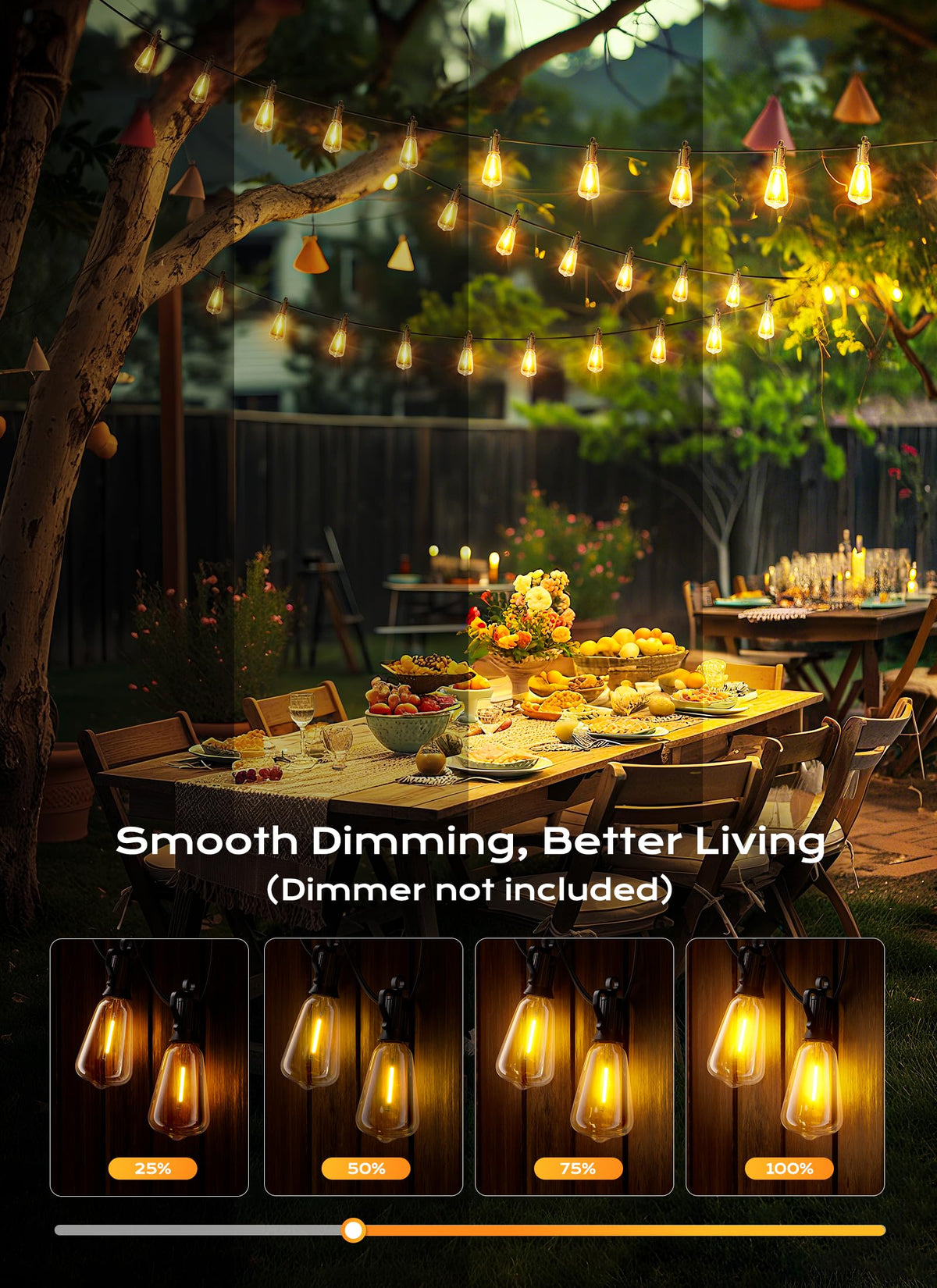 Outdoor String Lights Patio Lights 100FT ST38 Waterproof Dimmable (Black / 100FT)