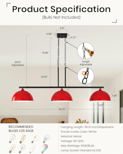 3 Light Red Island Lights for Kitchen (3 Light / Red)