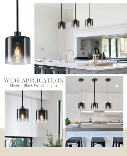 2 Pack Black Pendant Light Fixtures (Gradient black glass—Stem / 2 Pack)