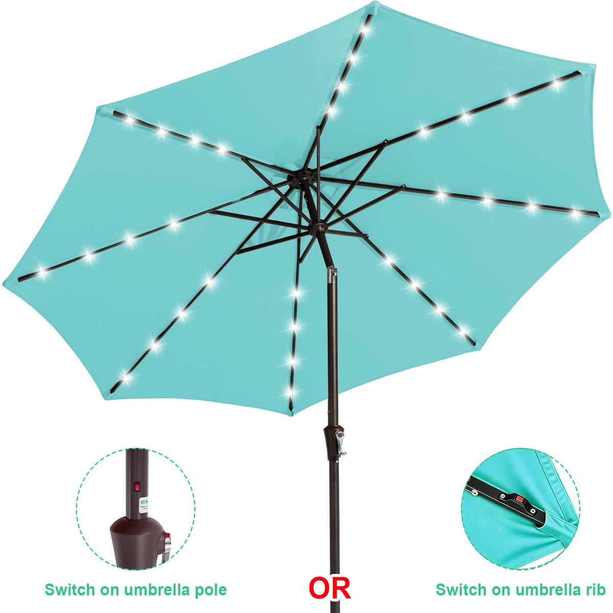 9' Patio Umbrella with Solar Lights (9 ft / Teal)
