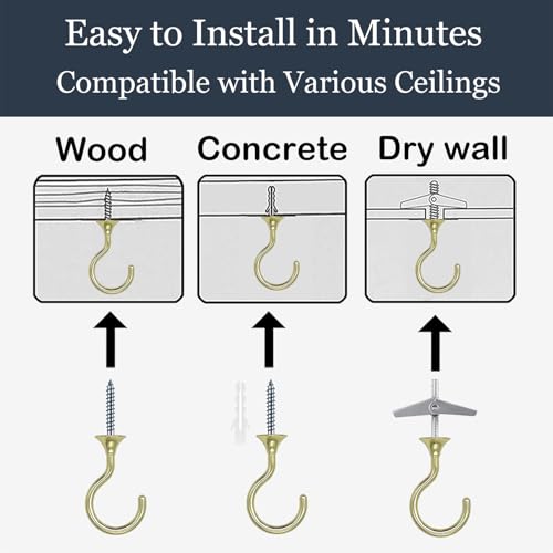 Heavy Duty Ceiling Hooks for Hanging Plants 4 Pack (Gold)