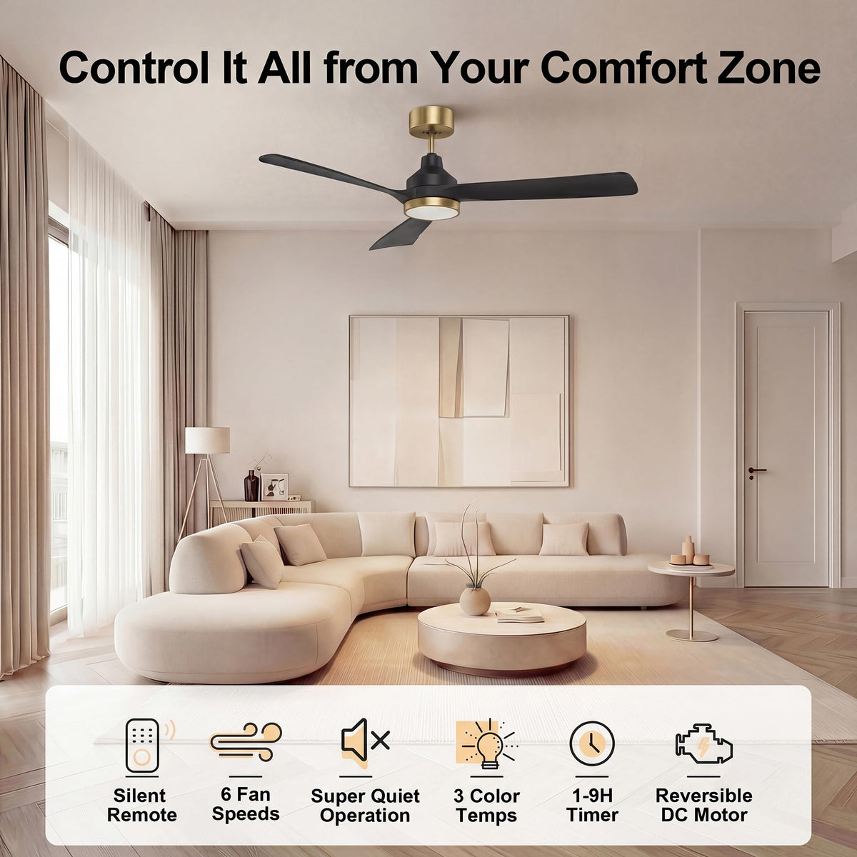 2 Pack 52 Inch Ceiling Fan with Lights (black & gold / 52 Inch)