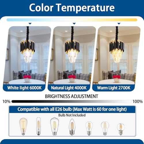 Modern Black Crystal Chandelier 2 (D7.4"XH10.2" Black)