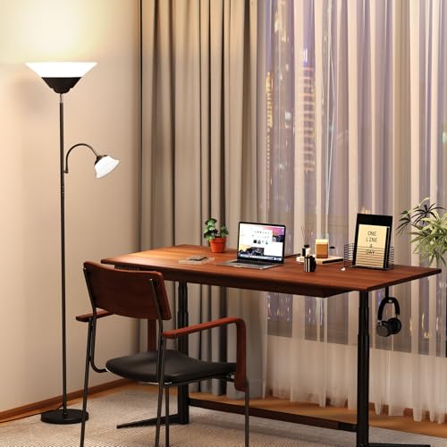2-in-1 Torchiere Floor Lamp, 34W Super Bright LED Standing Lamp with Remote & Touch Control, 72" Dimmable Adjustable Corner Reading Lamp for Living Room, Bedroom, Office, Black (Black)