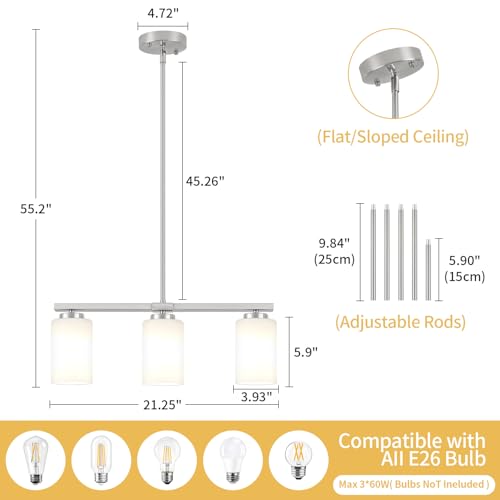 Brushed Nickel Kitchen Island Lighting Modern Dining Room Light Fixtures (3-Light Nickel)
