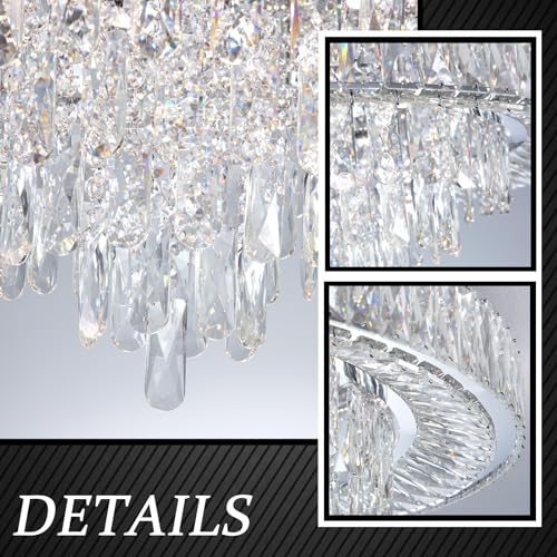 Modern Chandeliers for Living Room Crystal Ceiling Light Fixture LED Dimmable Lamp with Remote Pendant Lighting Flush Mount Ceiling Lighting for Dining Room Bedrooms (Silver / 31.5" Width)