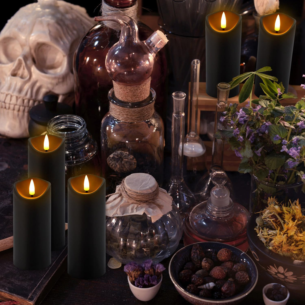 Halloween Flickering Flameless Candles - 24 Pack, Black