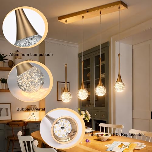 4 Light Brushed Gold Crystal Chandelier (Gold / Rectangle Pendant 4-Light)