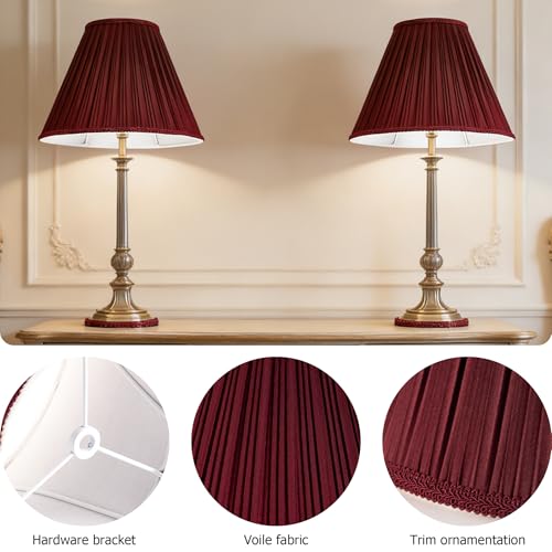 Dark Red Silk Lamp Shades Set of 2 6"×13"×9.8" Bell Shade (6*13*9.8in / Red-2 Pack)