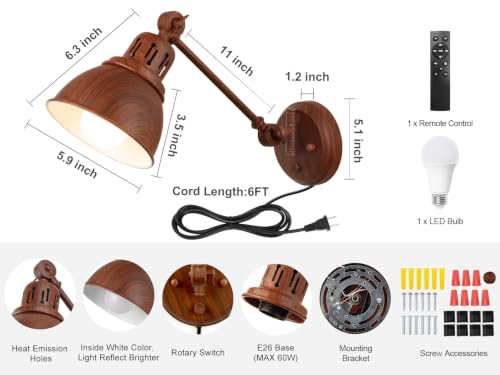 1 Pack Plug in Wall Sconce with Remote Control (Walnut-1 PACK(Bulb+Remote))