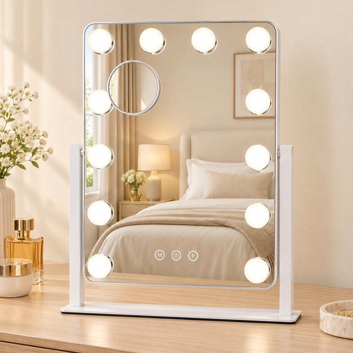 Hollywood Vanity Mirror with Lights 13x16in (White / 16.5"L x 13"W)