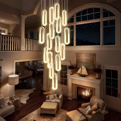 H138 High Ceiling Crystal Chandelier (Gold / 16 Rings (New))