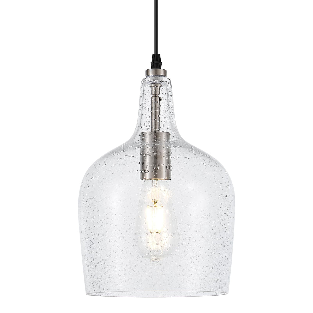 9” Brushed Nickel Seeded Glass Pendant Light Modern 1 Light Single Dome Pendent Lighting Fixtures for Kitchen Island Dining Room Hallway (Brushed Nickel-Seeded)