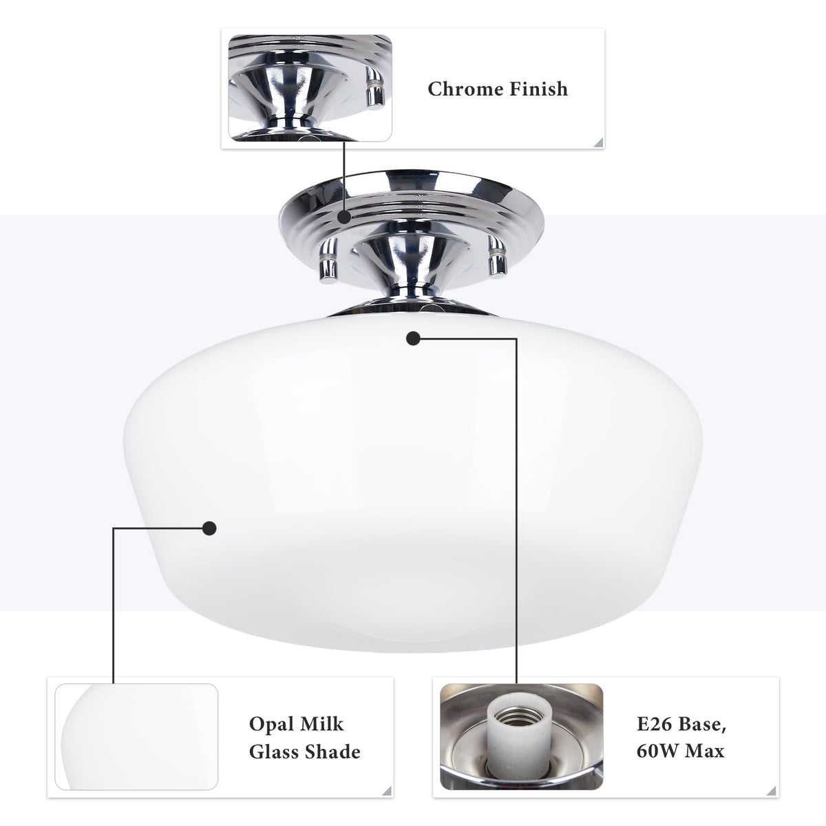Schoolhouse Style Semi Flush Mount Ceiling Light Fixture (Chrome / Medium)