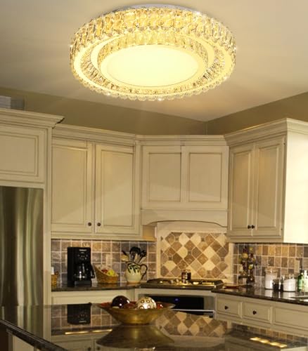 23.6" Dimmable Crystal Chandelier Modern LED Flush Mount Ceiling Light Fixtures for Living Room Bedroom Hallway Kitchen Island Staircase Gold (23.6" Gold)