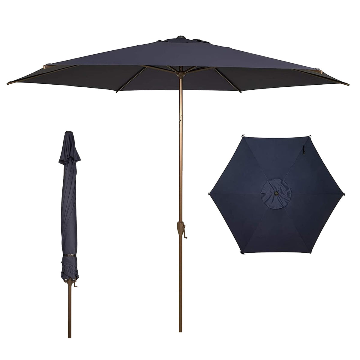 11FT Outdoor Patio Umbrella Outdoor Table Umbrella with Crank Market Umbrella 6 Sturdy Ribs UV Protection Waterproof and Push Button Tilt for Garden Deck Backyard Pool (11 FT(6 Ribs) / Dark Blue)