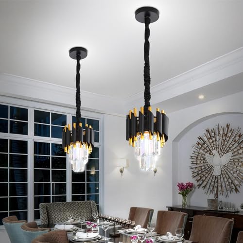 Modern Black Crystal Chandelier 2 (D7.4"XH10.2" Black)