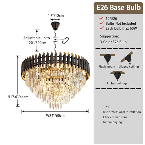 24 inch Black Gold Crystal Chandelier 5 (D24"XH17.6" Black)
