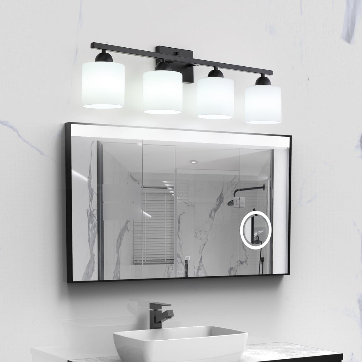 Milk Glass Vanity Lights for Bathroom (Matte Black / 4 Light)