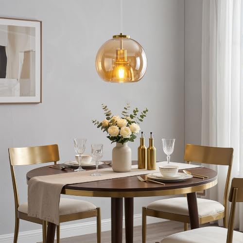 Amber Glass Pendant Lights Kitchen Island (Amber(7.87 in) / 3-Pack)
