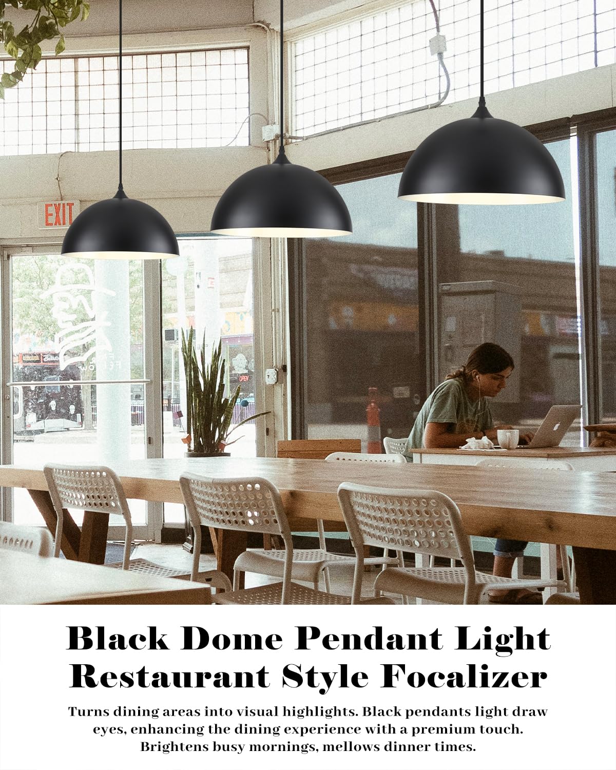 14 Inch Black and White Dome Pendant Light (Black+White / 14"x2)