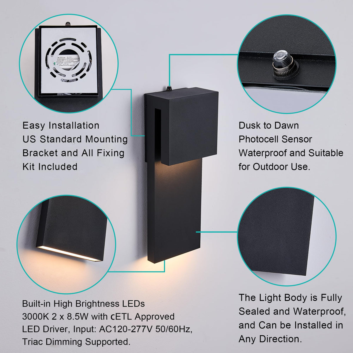 Dusk to Dawn Outdoor Wall Lights 2 Packs (2 Pack Textured Black(With Photocell))
