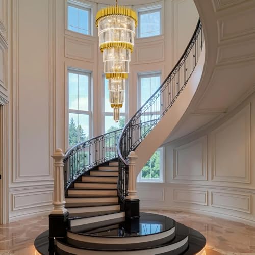 Long Staircase Crystal Chandelier 7 (D32"XH66" Gold)