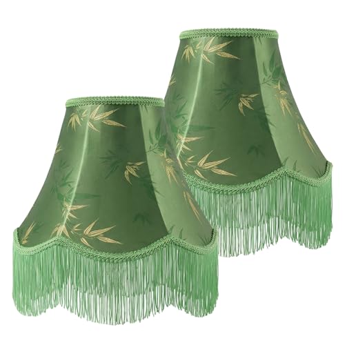 Green Bell Fringe Lamp Shades Set of 2 (Green Tassels — 2 Packs / Medium — 6" x 13" x 10.6")