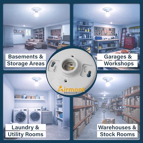 4 Pack) Porcelain Outlet Box Mount, Keyless Lamp Holder, E26 Medium Base Light Socket, Light Bulb Socket Replacement, 660W, White Ceramic Light Base for LED & Incandescent Bulbs, Lamp Socket (Porcelain Keyless)
