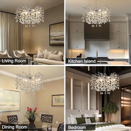 23.6" Silver Crystal Chandelier (Silver / Round-D23.6")