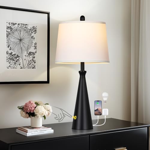 28" Black Touch Table Lamp with USB A+C Ports (A Black-1PK)