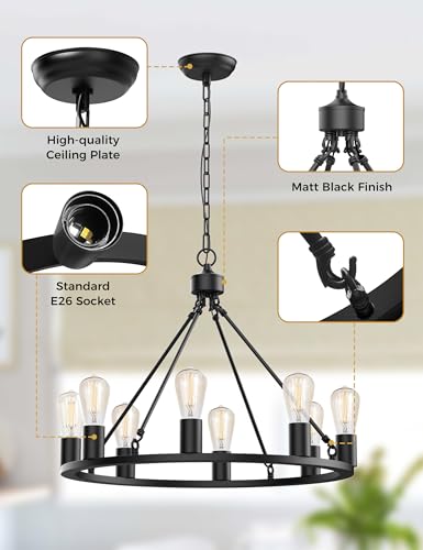 Wagon Wheel Chandelier (Black-1 / 24 inch)