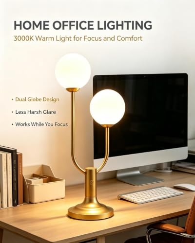 Globe Gold Table Lamp for Bedroom Dimmable Gift G9 Bulbs Included (06-Gold-Globe-2U)