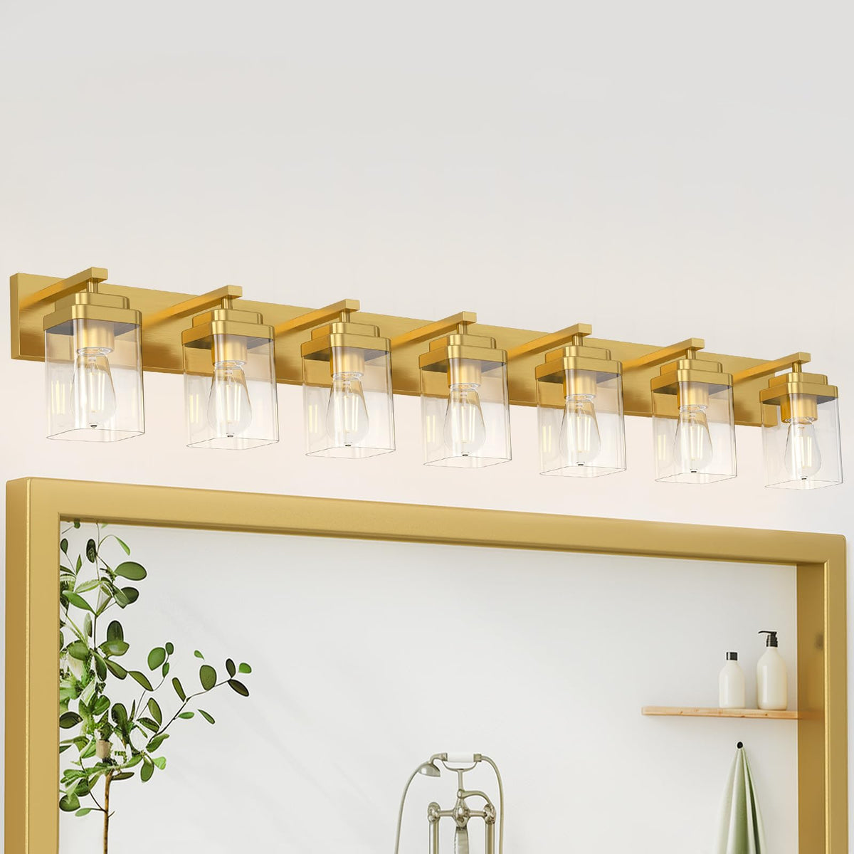 Brushed Gold Bathroom Light Fixtures (Brushed Gold / 7-Light, 52-inch)