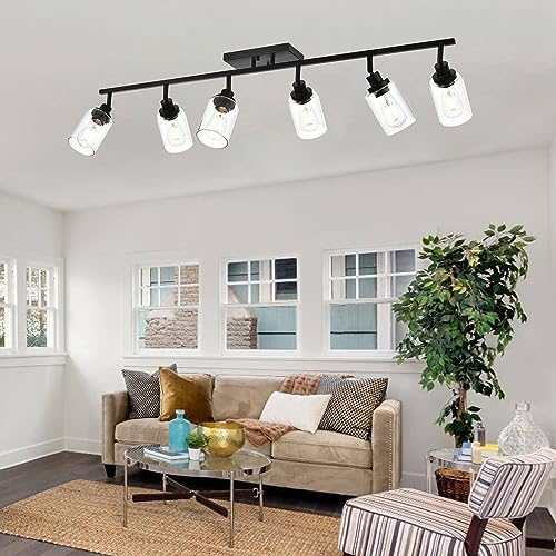 Ceiling Track Lighting Kits with Flexibly Rotatable Light Head (Black / 6-Light)