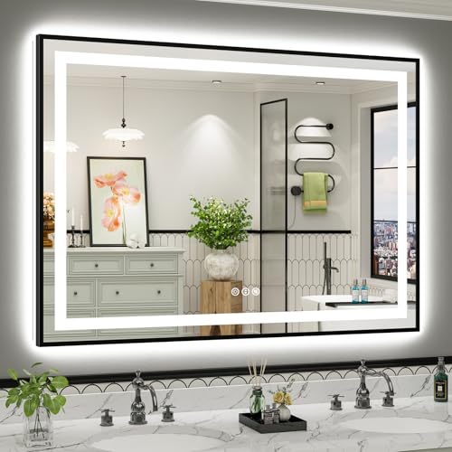 55x40 Inch LED Bathroom Mirror with Gold Frame (Backlit+front Lit With Black Frame / 55"L x 40"W)